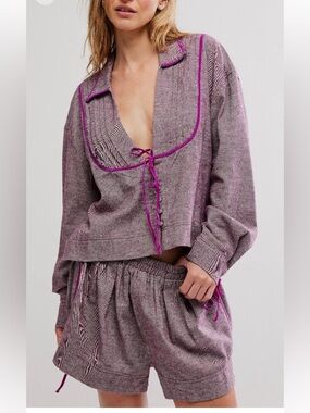 FREE PEOPLE CLOSE TO HOME FLANNEL PAJAMA LOUNGE SET in Cactus Flower sz M, XL